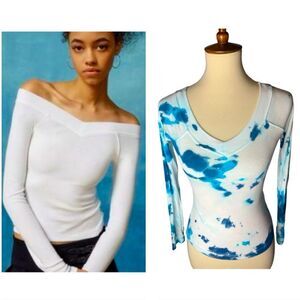 Custom Tie Dyed Urban Outfitters Emma Long Sleeve Ribbed Off The Shoulder Top